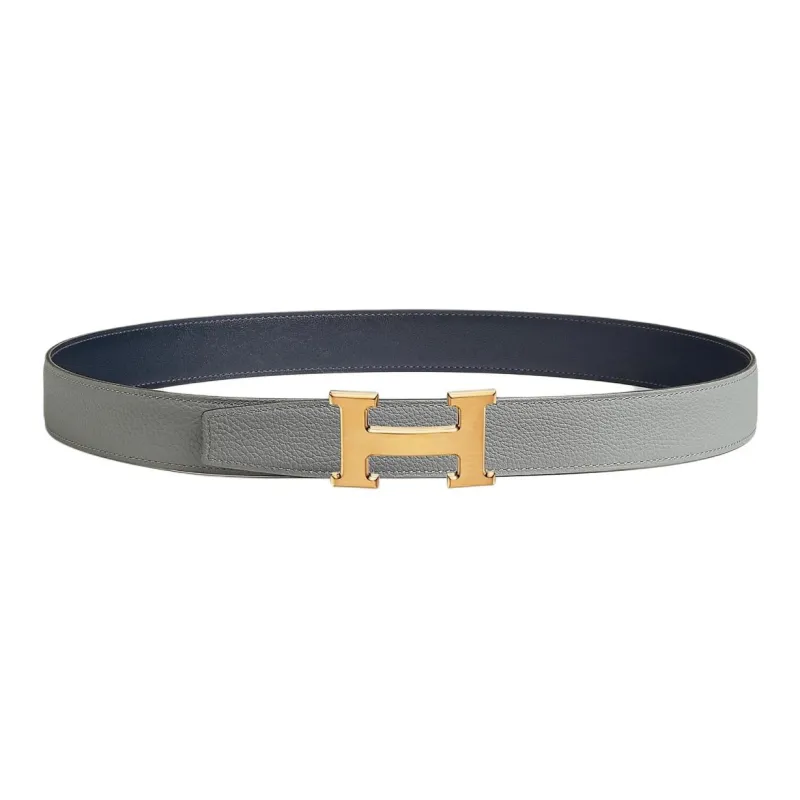 HERMES Metal Leather Belts Men's Marine Blue Width 3.2cm-1