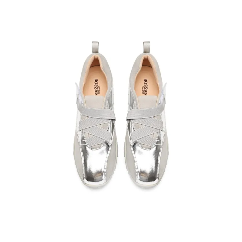 BOSSSUNWEN Low Top Casual Shoes Women's Silver-3