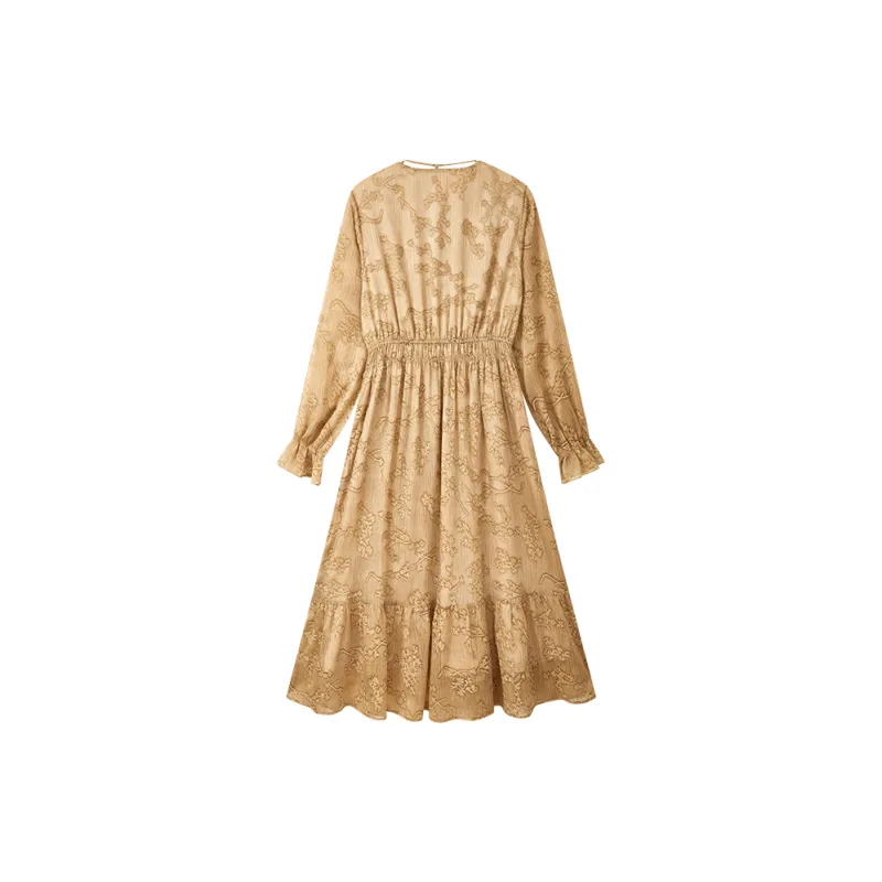 Yu Qianwen Long Sleeved Dresses Women's Camel-1