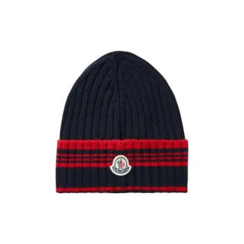Moncler Virgin Wool Beanies Men's Navy/Red