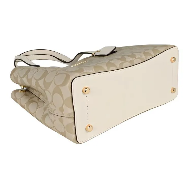 COACH Avenue Canvas Leather Tote Bag, Shopping Bag, Portable Crossbody Bag, Shoulder Bag Women's Brown & White-2