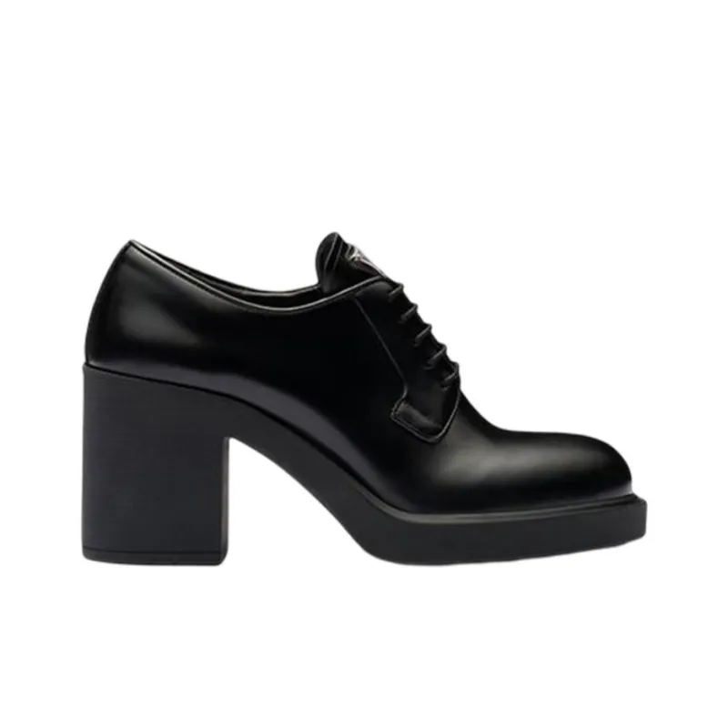 PRADA Lace Up 85mm Heels Black Brushed Leather Women's-1