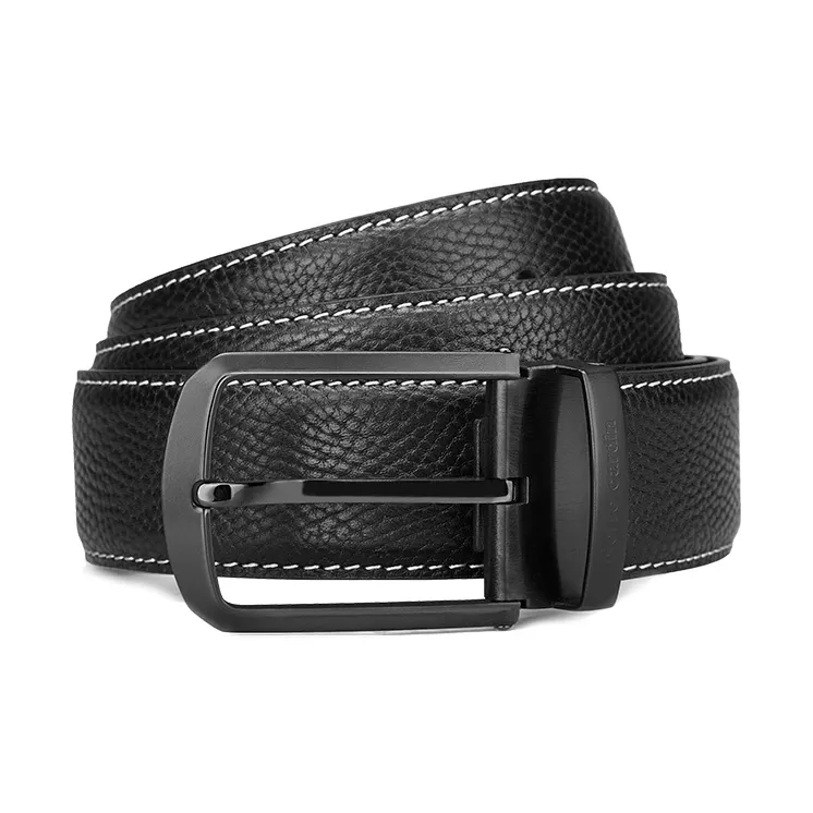 PIERRE CARDIN Leather Business Casual Fashion Pin Buckle Belt Men's Black Width 3.4CM/3.7CM-2