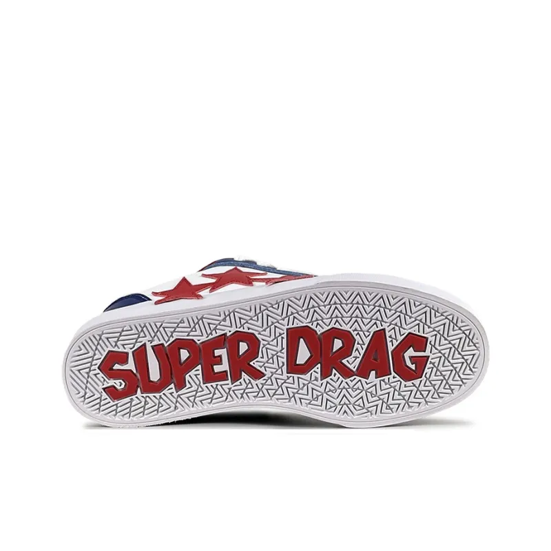 LuzaoT SUPER DRAG Stars Shoes Anti Slip Wear Resistant Low Top Skateboard Shoes Unisex White Blue Red-5