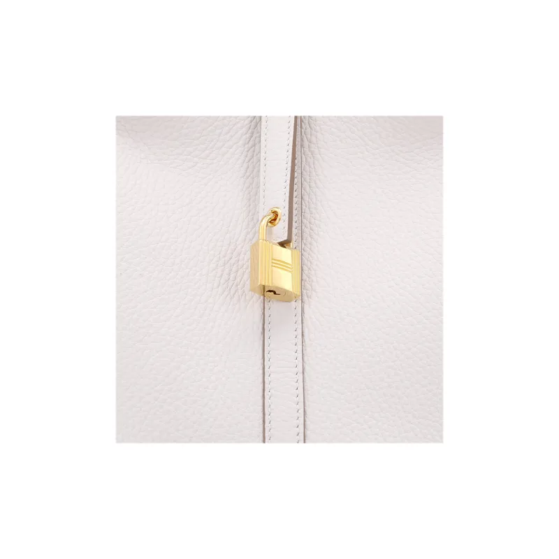 HERMES Picotin Lock Clemence Bullock Leather Basket Bag Handbag Bucket Bag Women's Light Gray-6