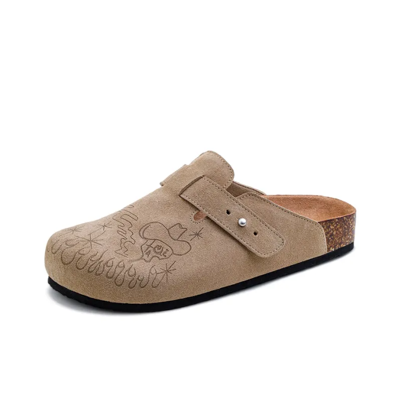 MADEN Cork Sole Quiet Genuine Leather Closed Toe Slipper Mules Unisex-1