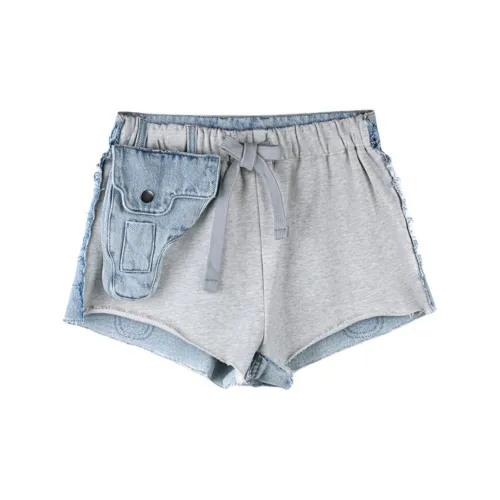 DRAGON FACE Denim Shorts Women's Light Heather Gray