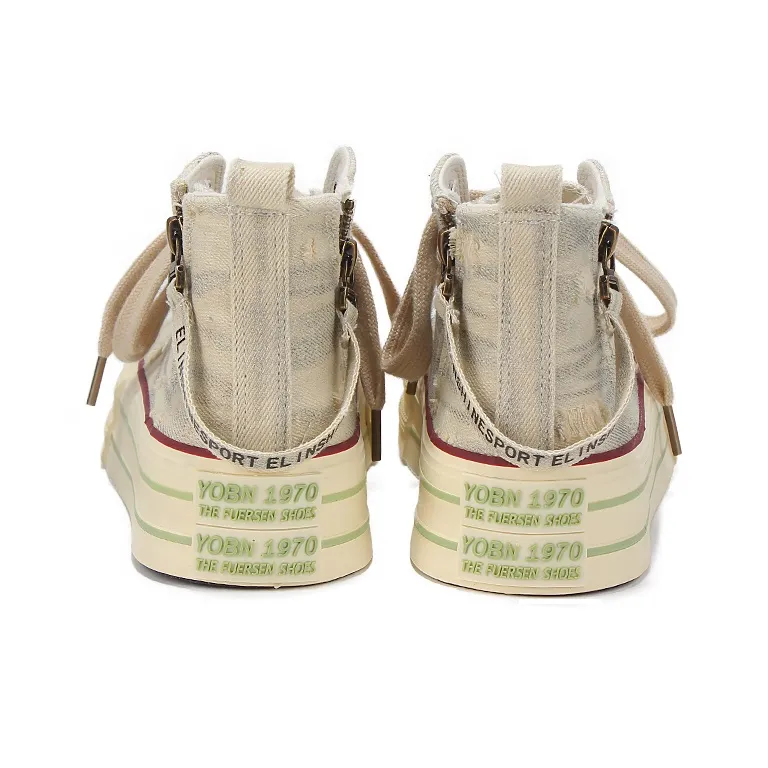 Yobn Anti Slip Wear Resistant High Top Skateboard Shoes Women's Beige Yellow-4