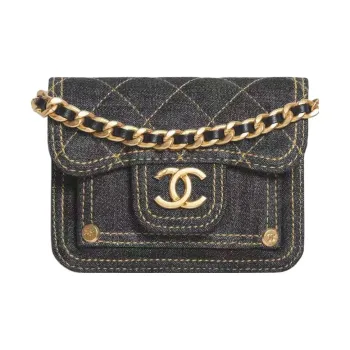 CHANEL Denim Shoulder Bag Crossbody Bag Mini Women's Black