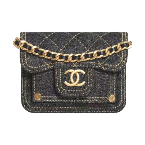CHANEL Denim Shoulder Bag Crossbody Bag Mini Women's Black