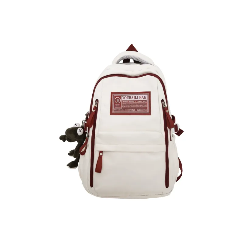 Parker Bear Nylon Backpack Unisex Black/White Red/White Orange/White Blue-3