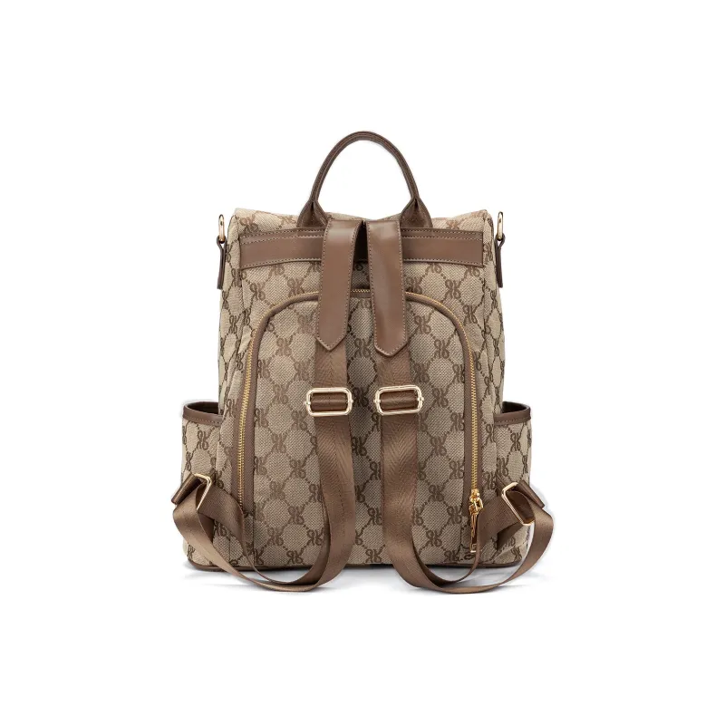 ROBERTA DI CAMERINO Fabric Backpack Regular Unisex Black Monogram/Brown Monogram-7