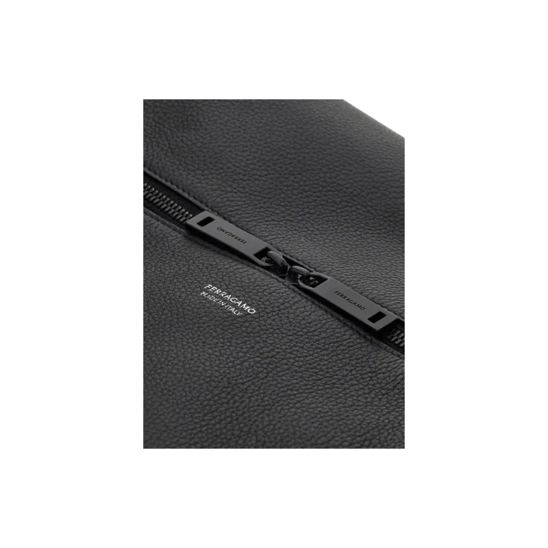 FERRAGAMO Calfskin Shoulder Bag Crossbody Bag Medium Size Men's Black-4