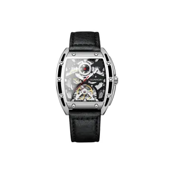 GUANQIN Multifunction GJ16206 Automatic Mechanical Movement Genuine Leather Strap Watch Men's Watches Cut Out Dial