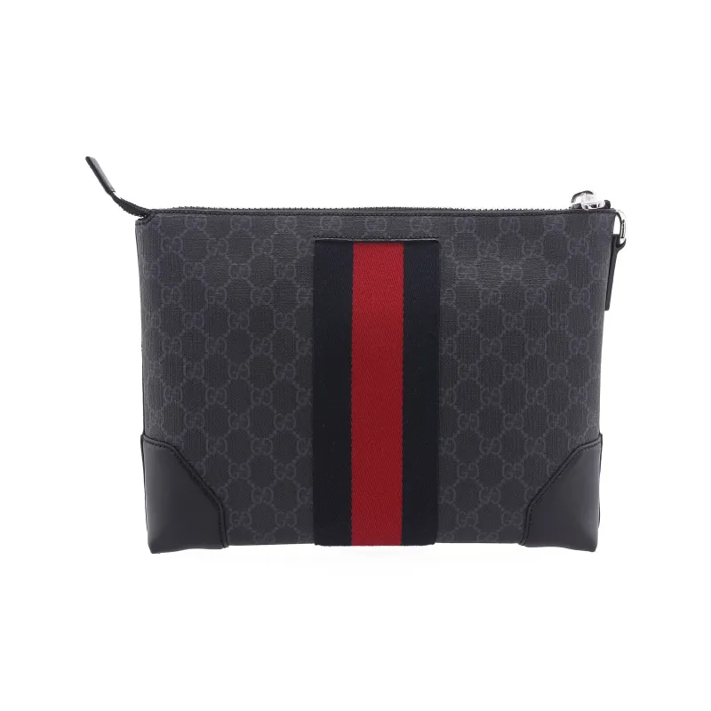 GUCCI Ophidia Canvas With Leather Clutch Men's Black Gray Color-3