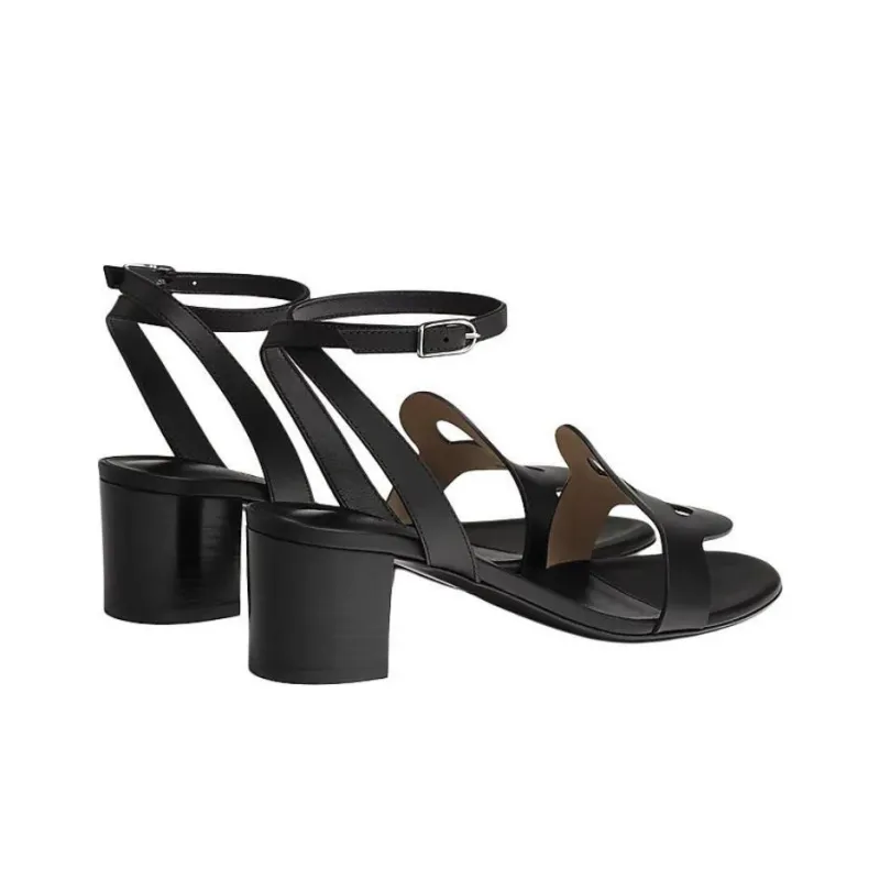 HERMES Juliette Strap Sandals 4.5cm Women's Black-3