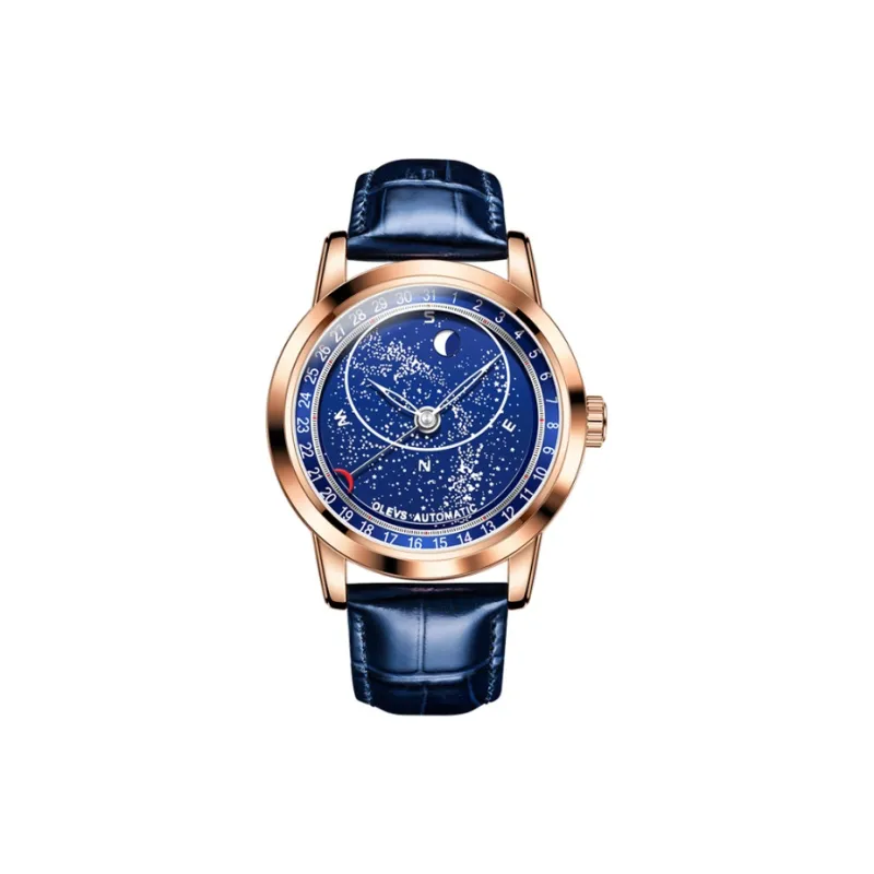 OLEVS Wisdom Series Automatic Mechanical Movement PU Strap Watch Men's Watches Blue Dial-5