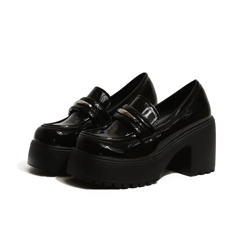 SHUXI Loafers Women's Black Glossy/Black Matte/Brown-1