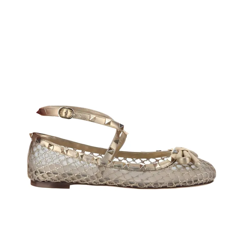 Valentino Garavani Rockstud Bow Detailed Mesh Ballerina Shoes Women's-1