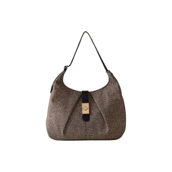 BORBONESE Leather Handbag, Shoulder Bag Women's Natural & Black