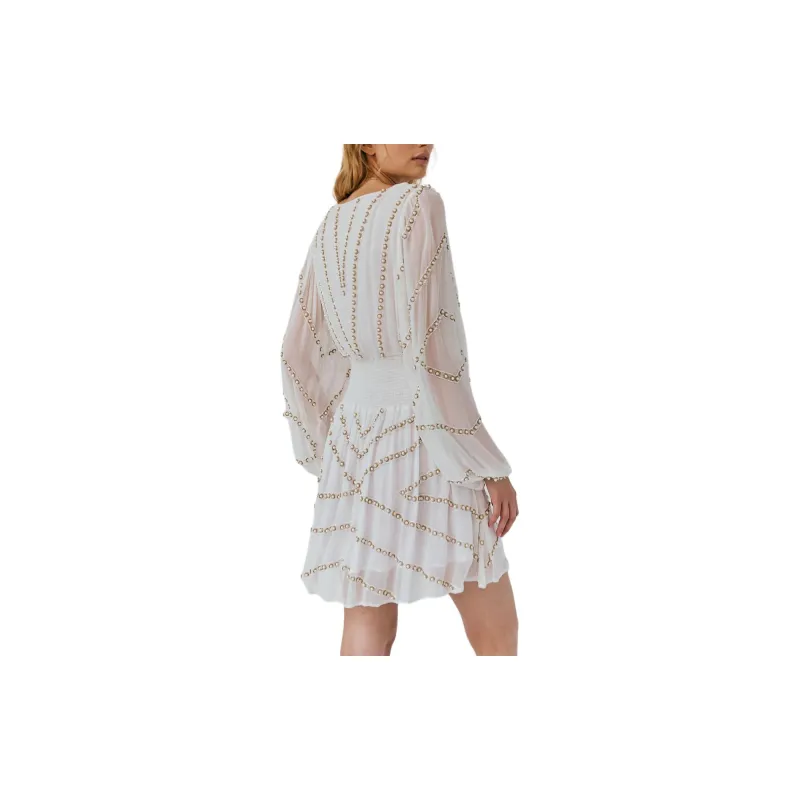 FREE PEOPLE Jen's Pirate Booty Odyssey Mini Dress Long-Sleeved Dresses Women's WHITE/White-1