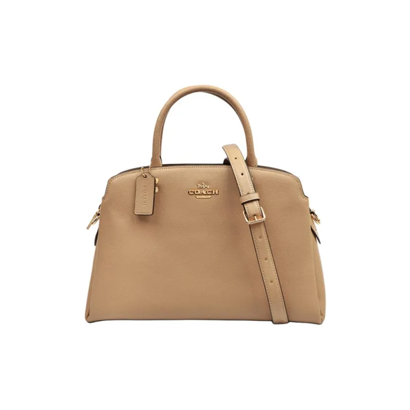 COACH Cross Grain Leather Shoulder Bag, Crossbody Bag, Handbag Large Size Women's Morandi Color Series Wheat-2