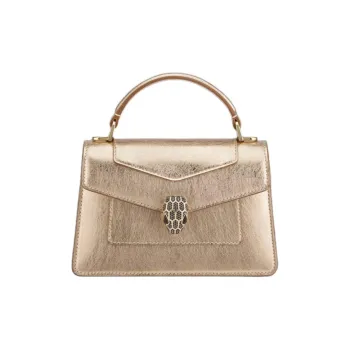 BVLGARI Calfskin Shoulder Bag Crossbody Bag Handbag Mini Women's Light Gold