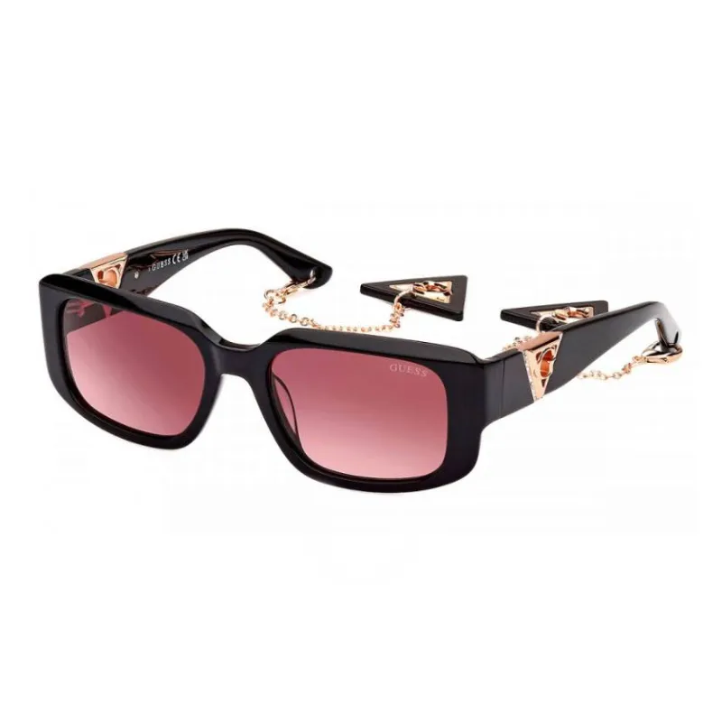 GUESS Stainless Steel Titanium Acetate Rectangular Sunglasses Women's Black-0