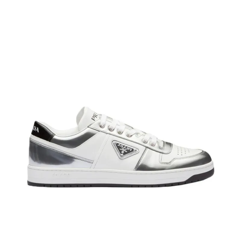 PRADA Downtown Low Top Sneakers Leather White Silver-1