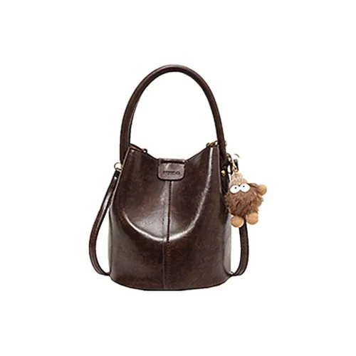 RKM PU Bucket Bag, Crossbody Bag, Portable Regular Women's Coffee/Black