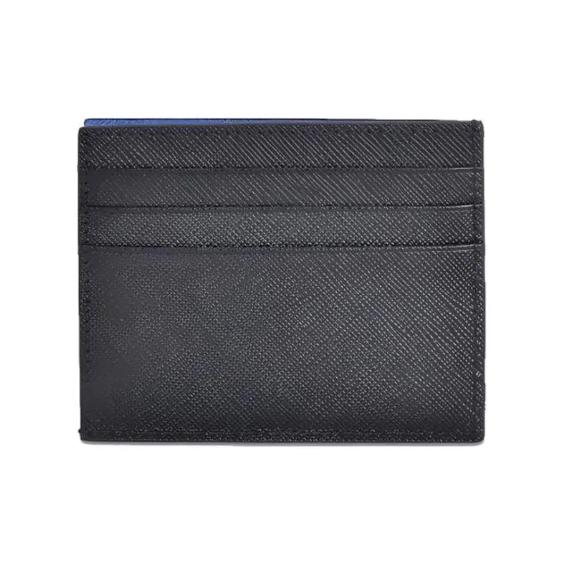 PRADA Cow Leather Card Holder Unisex Black/Blue-1
