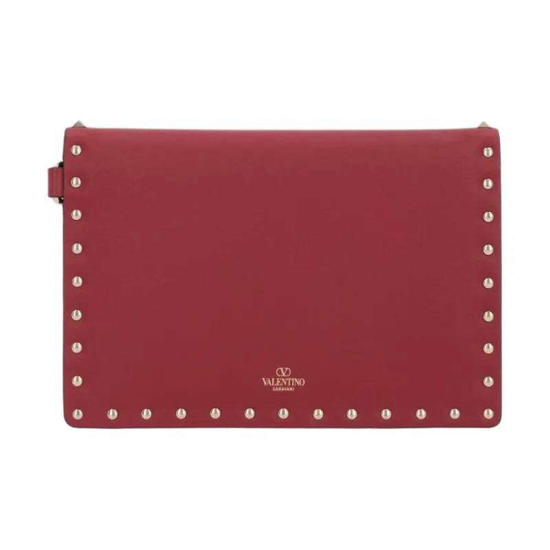 Valentino ROCKSTUD Leather Clutch Women's Red-2
