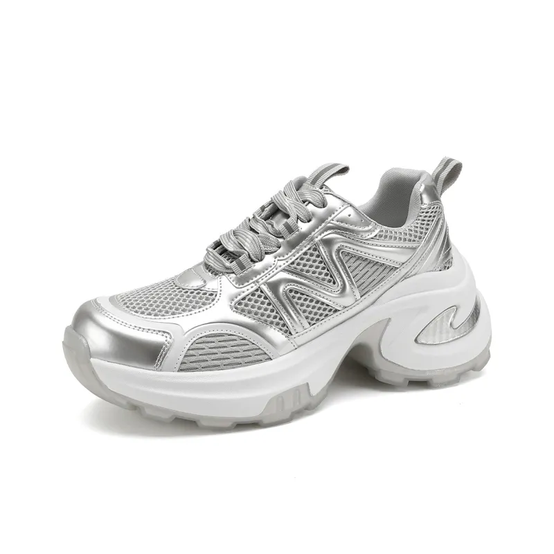 FOXER Minimalist Fashion Style Height And Slimming Elegant Advanced Feel Low-Top Chunky Sneakers Women's Gray-6