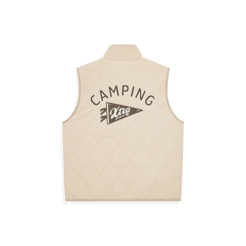 XTEP Stand Collar Without Hood Puffer Jacket Unisex Cotton White/Sand Stone-2