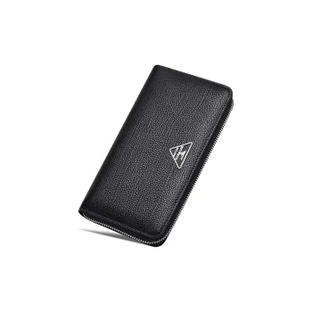 SEPTWOLVES Top Grain Cow Leather Clutch Wallet Card Holder With Zip Closure Unisex Black