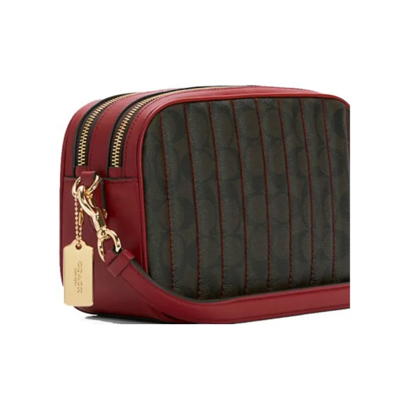 COACH Jes Coated Canvas With Smooth Leather Shoulder Bag Crossbody Bag Medium Size Women's Brown Red-4