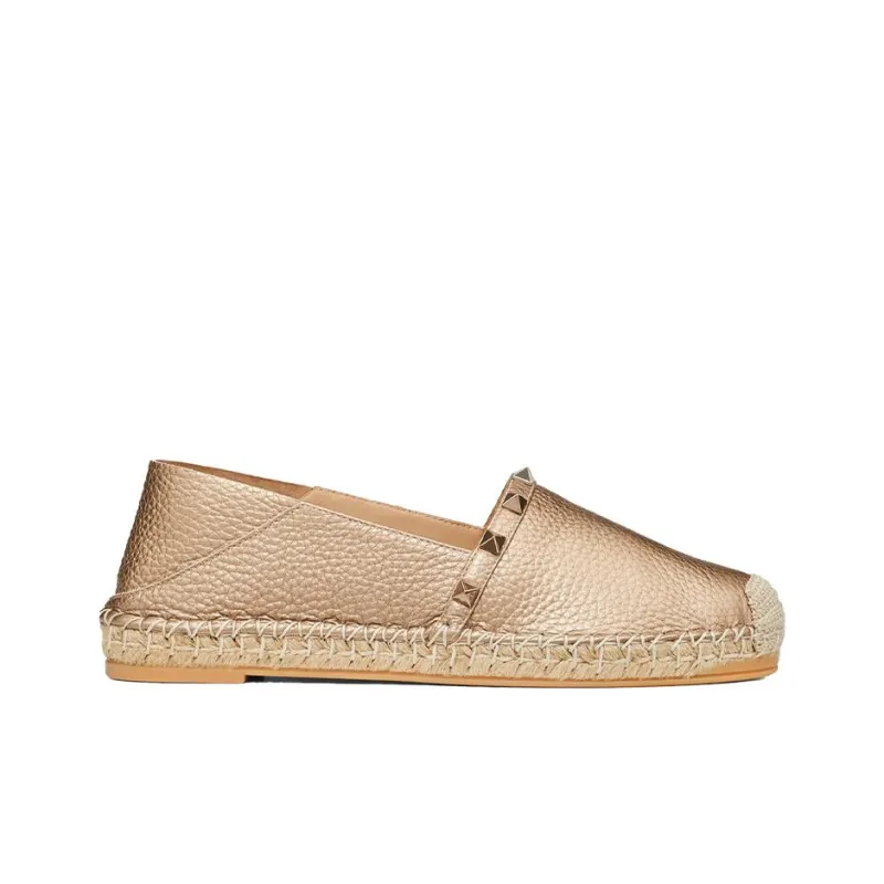 Valentino Rockstud Casual Single Shoes Women's Gold-1