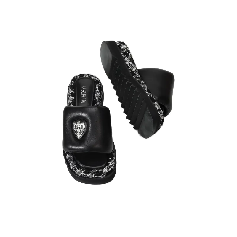 UanDi Slip Resistant Abrasion Resistant Slide Slippers Women's Black-7