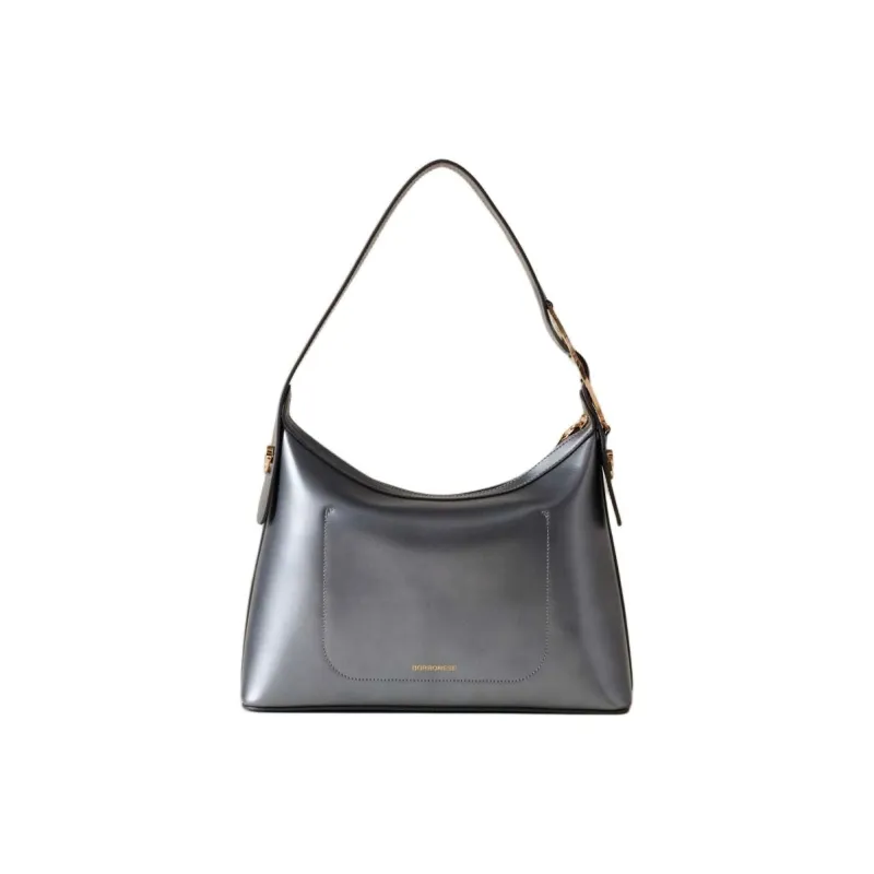BORBONESE Calfskin Hobo Bag Handbag Shoulder Bag Medium Size Women's Ruthenium Purple-2
