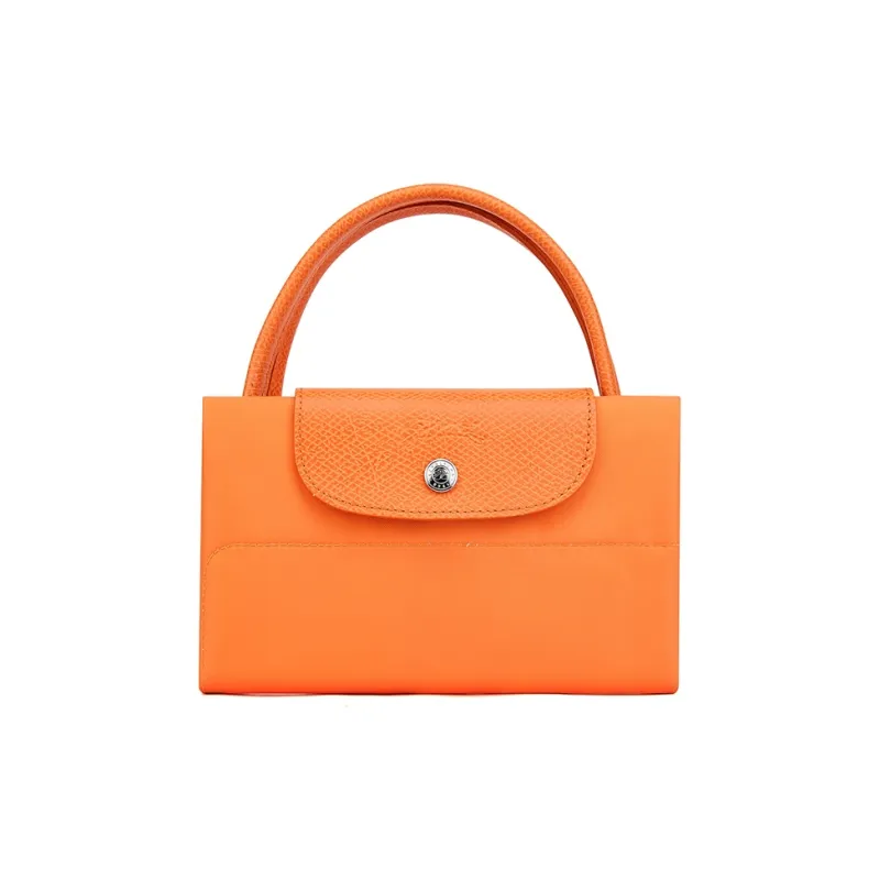 LONGCHAMP Le Pliage Leather With Recycled Polyamide Canvas Handbag Medium Size Women's Orange-5