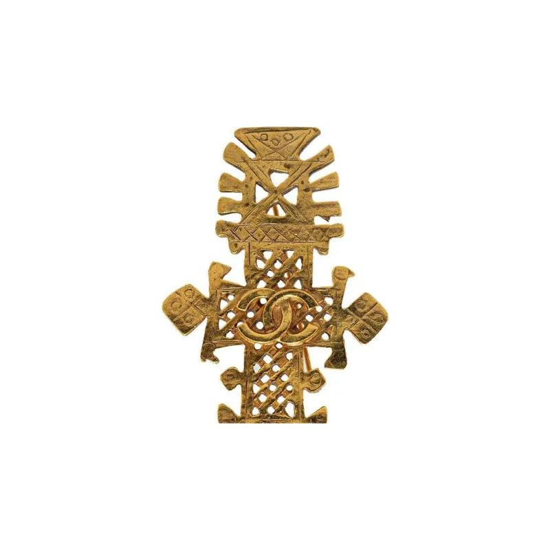 CHANEL 1994 Plated Cc Cross Costume Brooch-2