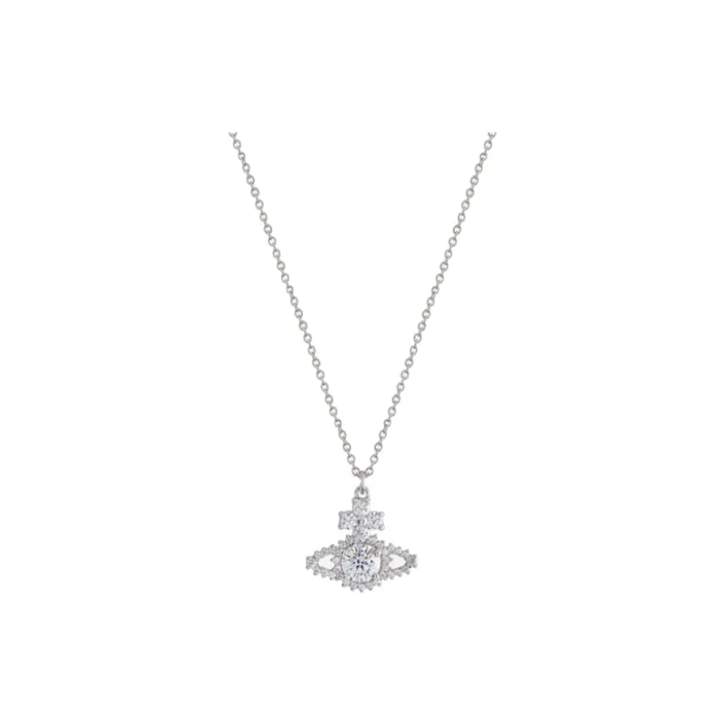 Vivienne Westwood Brass Saturn Logo Pendant Necklace Women's Silver-0