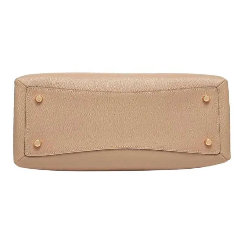 COACH Cross Grain Leather Shoulder Bag, Crossbody Bag, Handbag Large Size Women's Morandi Color Series Wheat-4