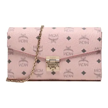 MCM Millie Visetos Leather Envelope Bag, Chain Bag, Crossbody Bag, Shoulder Bag Medium Size Women's Cherry Blossom Pink