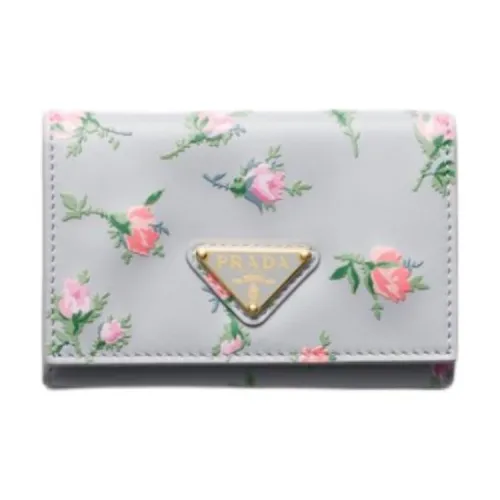PRADA Leather Card Holder Regular Women's Pearl Gray