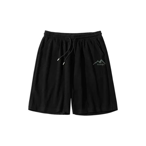 HUANQIU Casual Shorts Men Black Qa Mountain Peak Pants Label