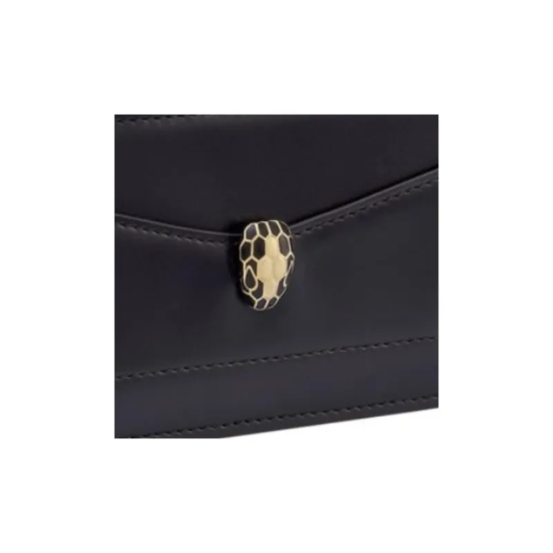 BVLGARI Serpenti Forever Calfskin Coin Purses Card Holders Women's Black-3