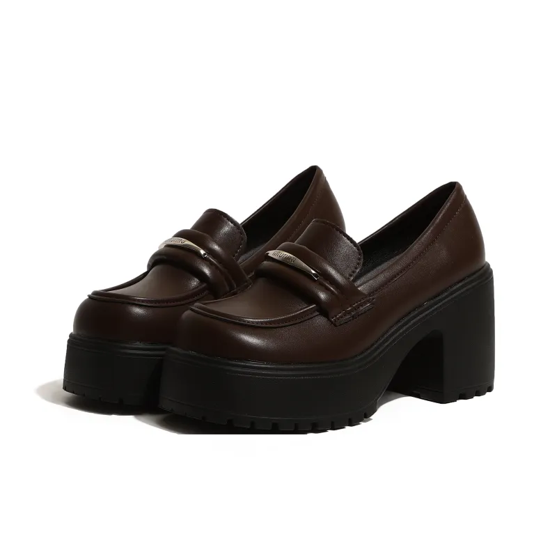 SHUXI Loafers Women's Black Glossy/Black Matte/Brown-17