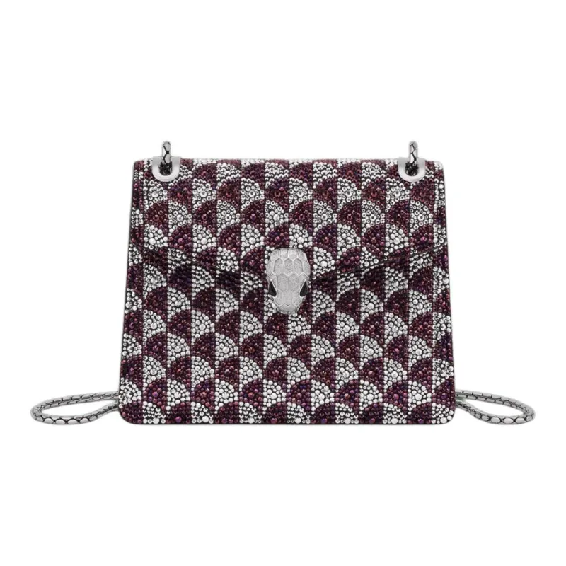 BVLGARI Serpenti Forever Suede Crossbody Bag Shoulder Bag Women's Purple-0