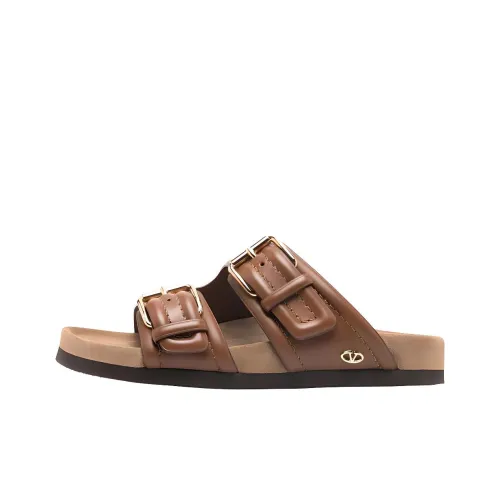 Valentino Logo Plaque Double Strap Slip On Slides Women's